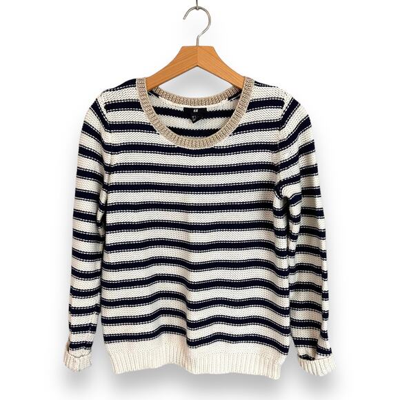 H&M Sweater Striped White and Blue Nautical Preppy Spring Trendy Size S - Picture 4 of 16